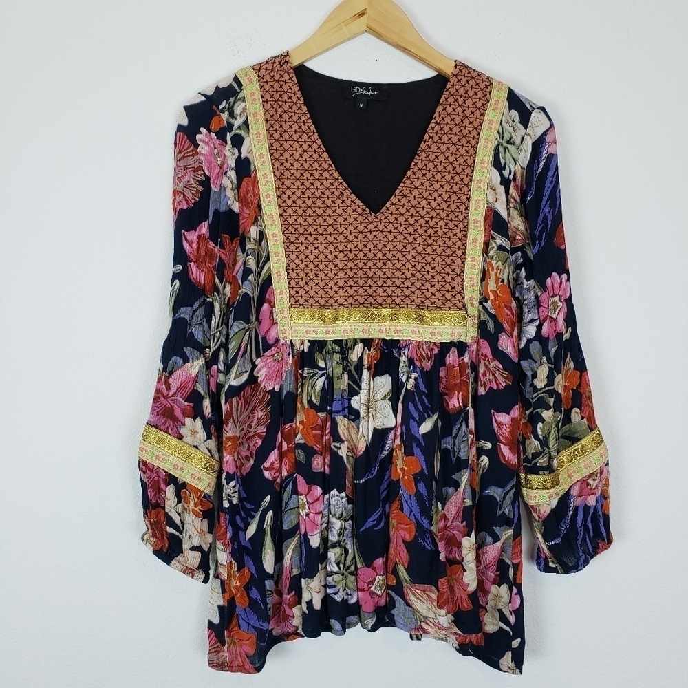 RD + koko Anthropologie embroidered floral tunic top - Picture 2 of 8